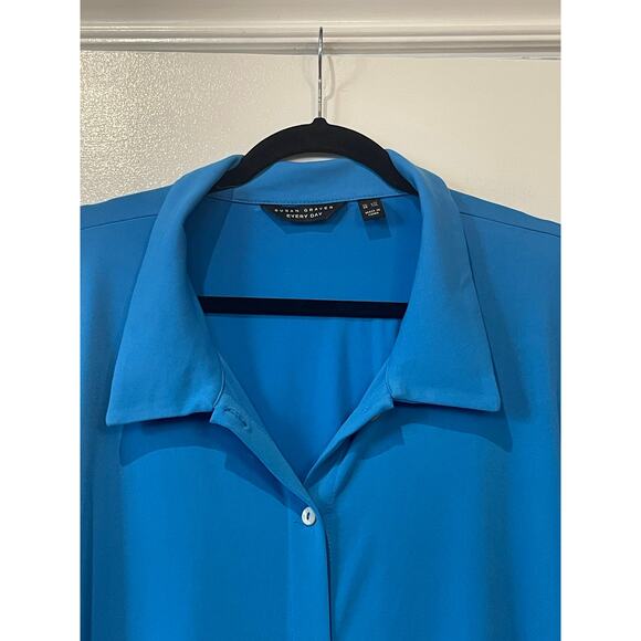 Susan Graver Shirt Top Blouse Button-Up Collared Womens 3X Blue - Picture 3 of 7